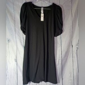 Anthropologie AMADI Black V-Neck Twist Puff Sleeve Dress NWT